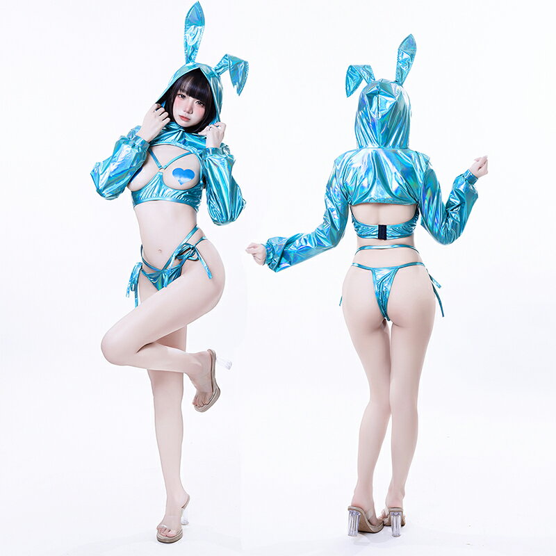 【即納】SENMHS おっばい丸出しすけべバニーガール 逆バニー シースルー バニーガール コスプレ セクシー エロ 調教 誘惑 過激 小悪魔 うさぎ コスチューム レオタード 仮装 ハイレグ 大胆 うさぎ耳 カチューシャ パーティー レディース ブルー