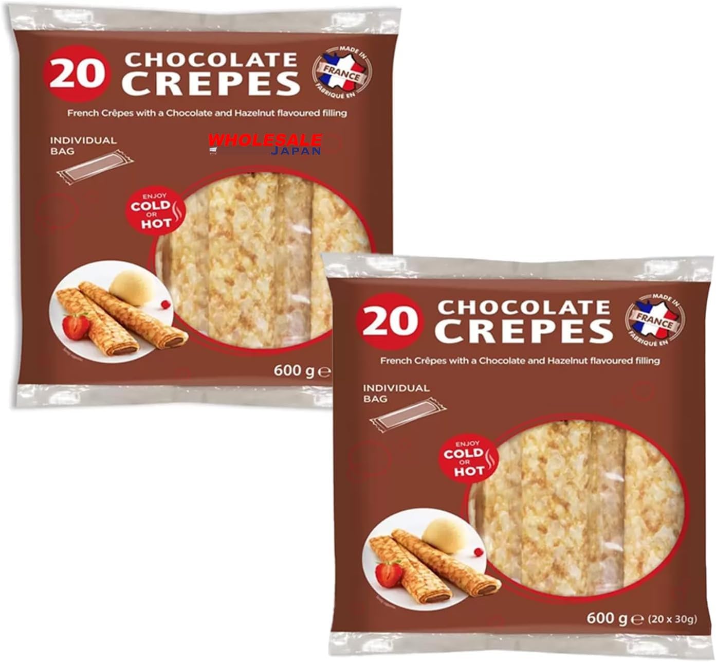 ホールセールジャパン3か月品質保証【コストコ】【 2パック】フレンチ チョコレート クレープ（ 30g×20本）個包装 まとめ買い 大容量 デザート おやつ 朝食 ティータイム パーティ 差し入れ 輸入菓子 FRENCH CHOCOLATE CREPES 30g x 20 per pack (2)