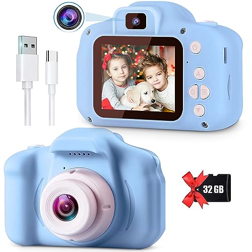 色：light blue POSO キッズカメラ 子供用 デジタルカメラ 子どもトイカメラ 女の子 男の子 おもちゃ 1080P HD録画 32GB SDカード2.0インチIPS画面8倍ズーム 800mAhのバッテリータイマー撮影 3*9歳 子供