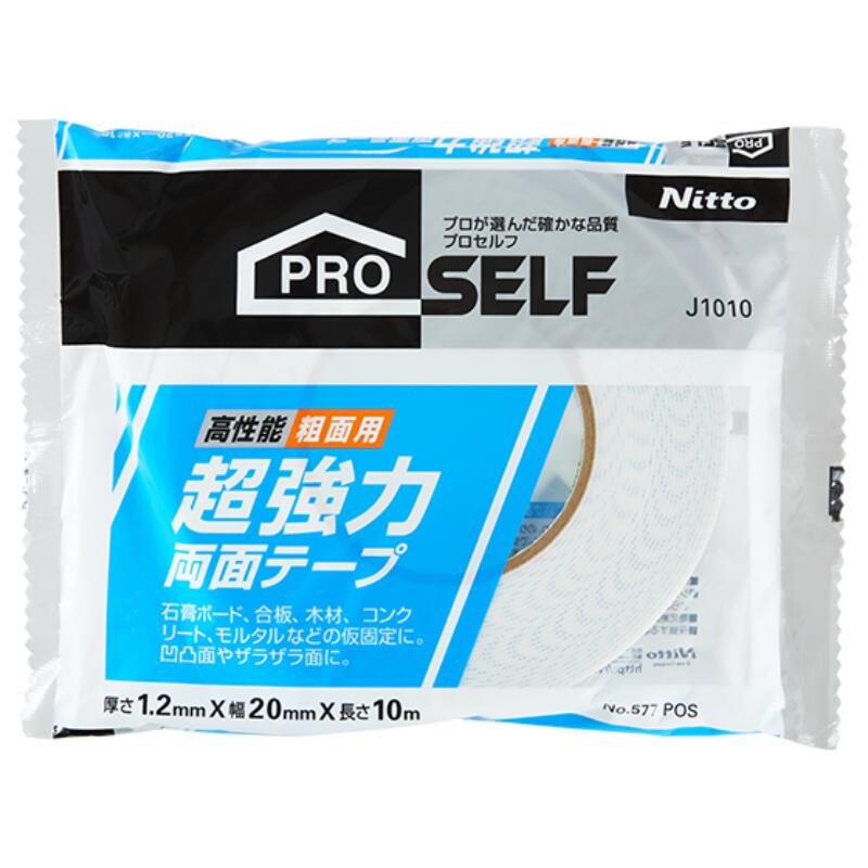 商品情報特徴●粗面接着性に優れ、プライマー処理も不要● 接着剤が乾くまでのオープンタイムが必要なく、　工程の短縮が可能●低温接着性に優れ、冬期における作業にも適しています用途●石膏ボード・合板・コンクリートへの仮固定に●塗装鋼板への接着にニトムズ 超強力両面テープ 粗面用 石膏ボード仮固定用｜コンクリート 合板 塗装鋼板への接着に対応 プライマー不要 低温環境でも使いやすい 工程短縮 DIY 建築 内装施工 強力固定テープ 石膏ボードや合板、コンクリートなどの粗面への仮固定に便利。プライマー処理不要で作業しやすく、低温時にも使いやすいため建築や内装施工の工程短縮に役立ちます。 5