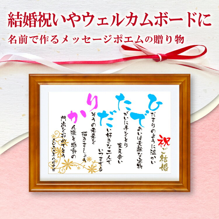 結婚祝い 名前 詩 (Sサイズ 京 筆文字 1~2人)名前ポエム 【名前詩のお客様確認あり】 結婚 ネーム ポエム 紙婚式 祝い 周年記念 額入 母 父 両親 ...