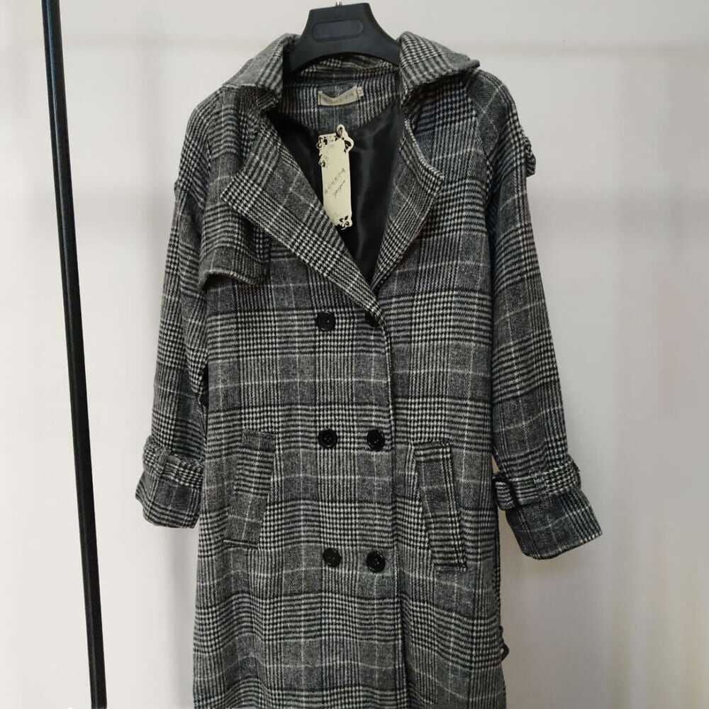 Stained Color Jacket - アウター 上着 コート トレンチコート ロングコート 暖かい 防寒 チュニック丈 膝丈 Aライン フレアシルエット オーバーサイズ チェック 格子柄 千鳥柄 襟付き ダブルブレスト 体型カバー