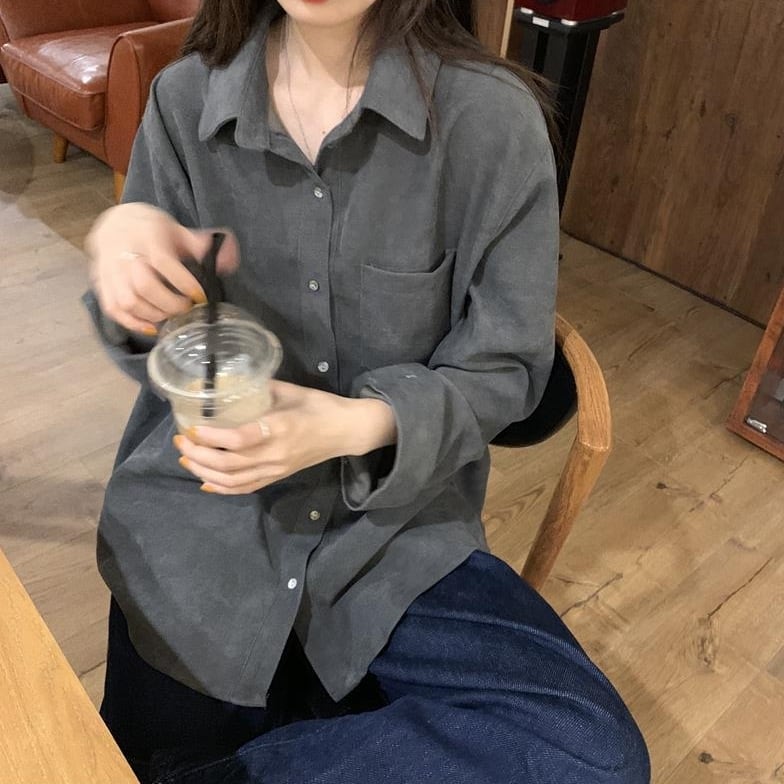 シャツ トップス ジャケット ミディアム丈 袖あり 長袖 ポケット付き 大人可愛い きれいめ シンプル コーデュロイ カジュアル おしゃれ レトロ こなれ感 ラフ エレガント 無地 春 秋 冬 10代