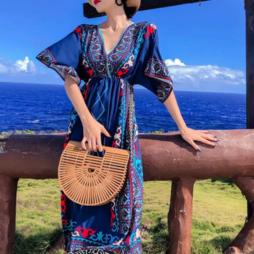 ワンピース 上着 人気 おすすめ おしゃれ お洒落 激安 安い 送料無料 プチプラ 半袖 Vネック ふんわり オーバーサイズ 柄 エスニック ボヘミアン プリント 可愛い かわいい 韓国 シンプル