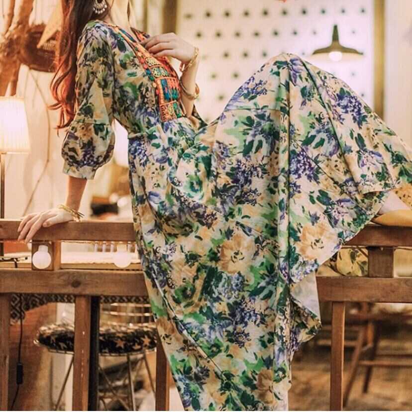 ワンピース 上着 人気 おすすめ おしゃれ お洒落 激安 安い 送料無料 プチプラ 長袖 ロング Vネック 柄 花柄 エスニック ボヘミアン プリント 可愛い かわいい 韓国 きれいめ 春 スプリングのサムネイル