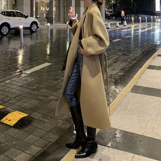 Rakuten - レディース コート アウター 美シルエット ロング丈 暖かい 防寒 ワイドスリーブ チェスターコート ウールタッチ インスタ映え 高見え オルチャン 可愛い かわいい かっこいい カジュアル 大人 上品