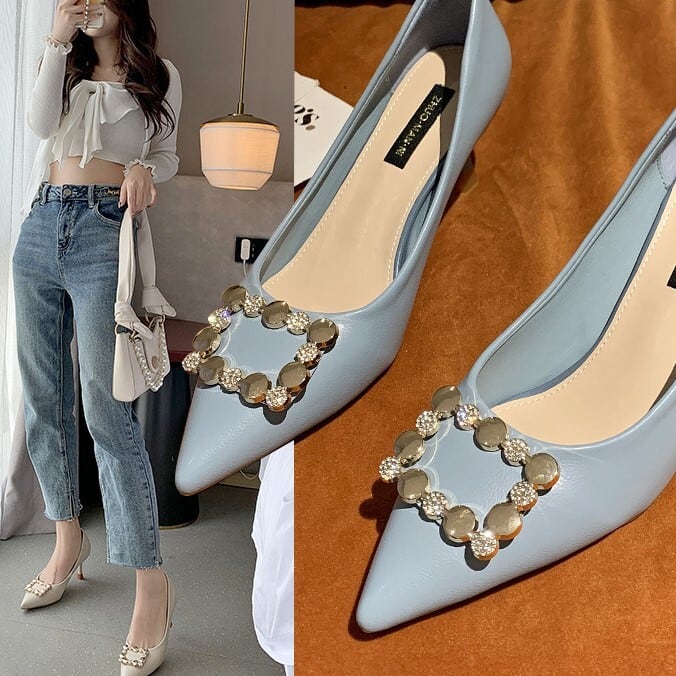 レディース パンプス ハイヒール 6.5cmヒール ビジュー 韓国 かっこいい カジュアル 大人 最強 可愛い かわいい 流行り 上品 きれいめ シンプル クラシック エレガント 個性的 涼し気