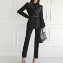 セットアップ スーツ パンツ ボトムス ジャケット ダブルブレスト ストライプ アシンメトリー 長袖 ロング アンクル丈 センタープレス ハイウエスト スキニー 襟付き Vネック レトロ