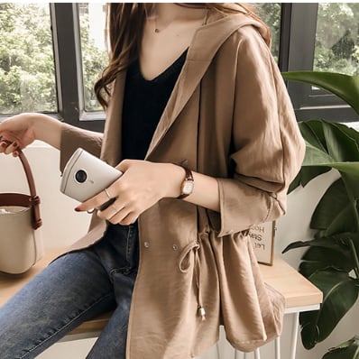 トレンチ コート オーバー コート ウインドブレーカー 暖かい 防寒 ルーズコート チュニック丈 フード パーカー 無地 薄手 軽い 体型カバー 着回し力 きれいめ 韓国 大人 シック 春 スプリング 春先 秋
