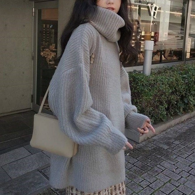 Rakuten - セーター レディース トップス 袖あり 長袖 タートルネック レトロ ビッグシルエット オーバーサイズ ドロップショルダー ボタン こなれ感 抜け感 ハイゲージ かわいい 大人可愛い