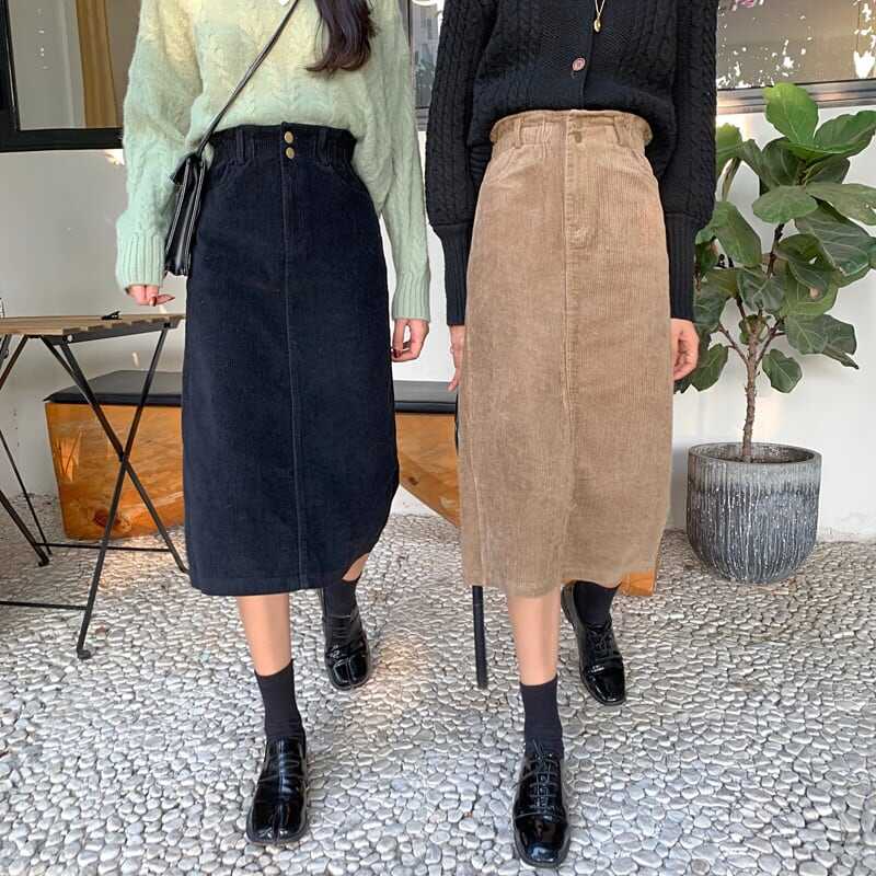 Rakuten - スカート ボトムス 膝丈 ひざ丈 膝下 ストレート Iライン スマート コーデュロイ かわいい 大人可愛い シンプル カジュアル 大人 おしゃれ お洒落 レトロ 大人可愛い 大人女子 こなれ感