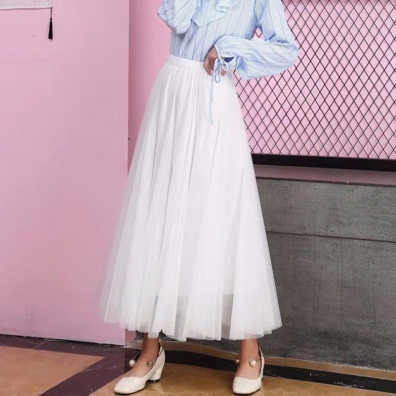 Rakuten - スカート ボトムス ロングスカート プリーツスカート チュールスカート 膝下 ミモレ ミモレ丈 ロング ロング丈 マキシ マキシ丈 プリーツ チュール かわいい 大人可愛い きれいめ シンプル