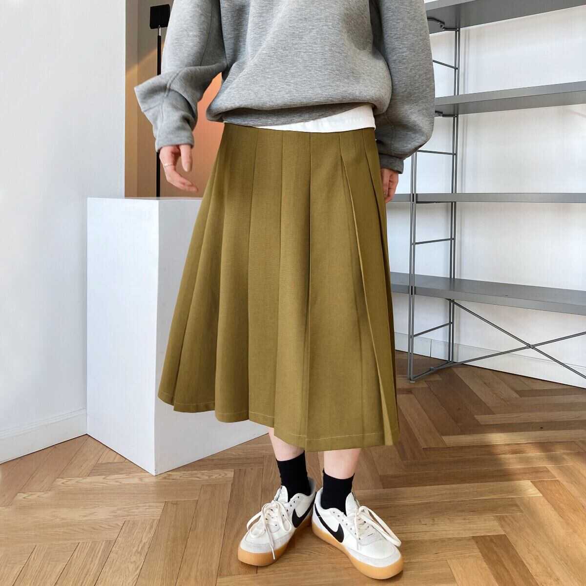 Rakuten - プリーツ スカート ロング スカート マキシ スカート ボトムス ハイ ウエスト Aライン ミモレ 丈 マキシ丈 ゆったり オフィス スタイル エレガント スタイル カジュアル スタイル ラウンジ