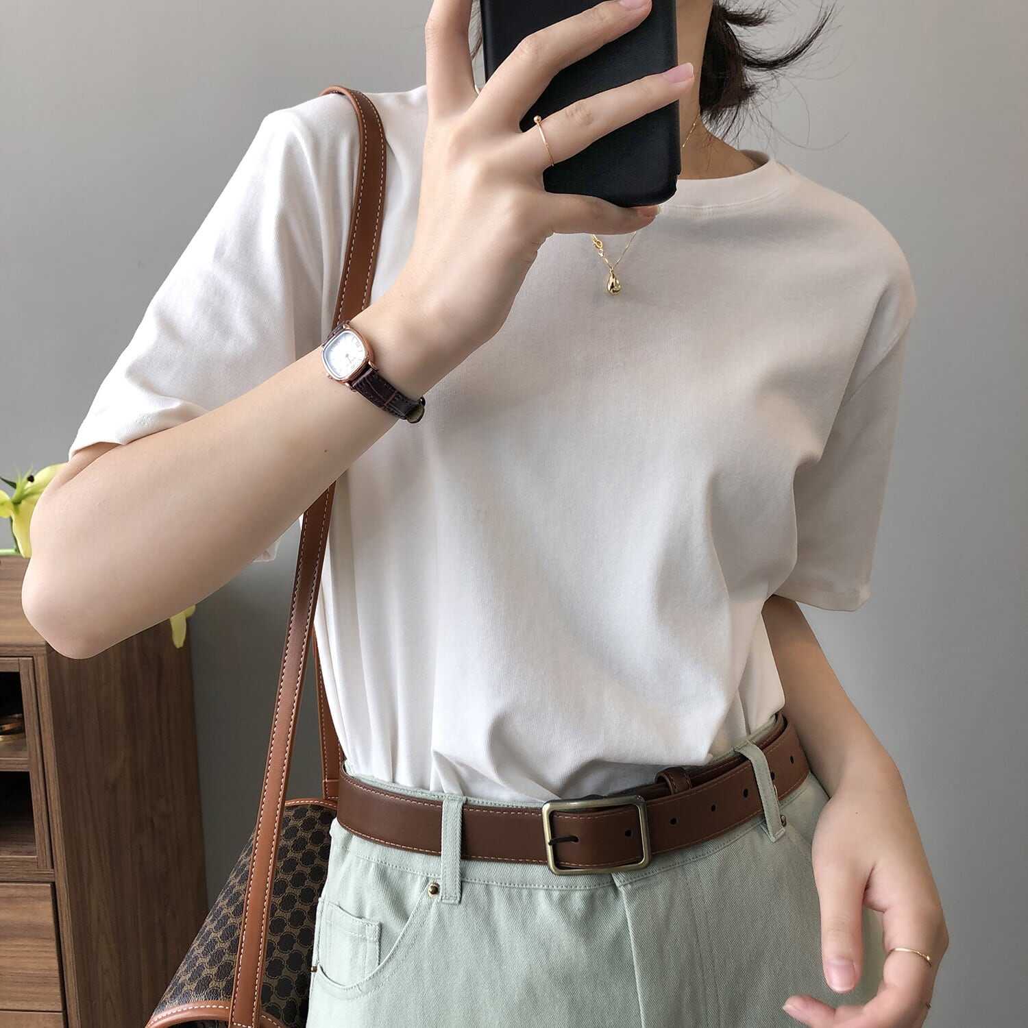 Tシャツ ティーシャツ カットソー レディース トップス 人気 おすすめ おしゃれ お洒落 激安 安い 送料無料 プチプラ 半袖 ドロップショルダー ラウンドネック 丸首 無地 韓国 新作 可愛い(4)