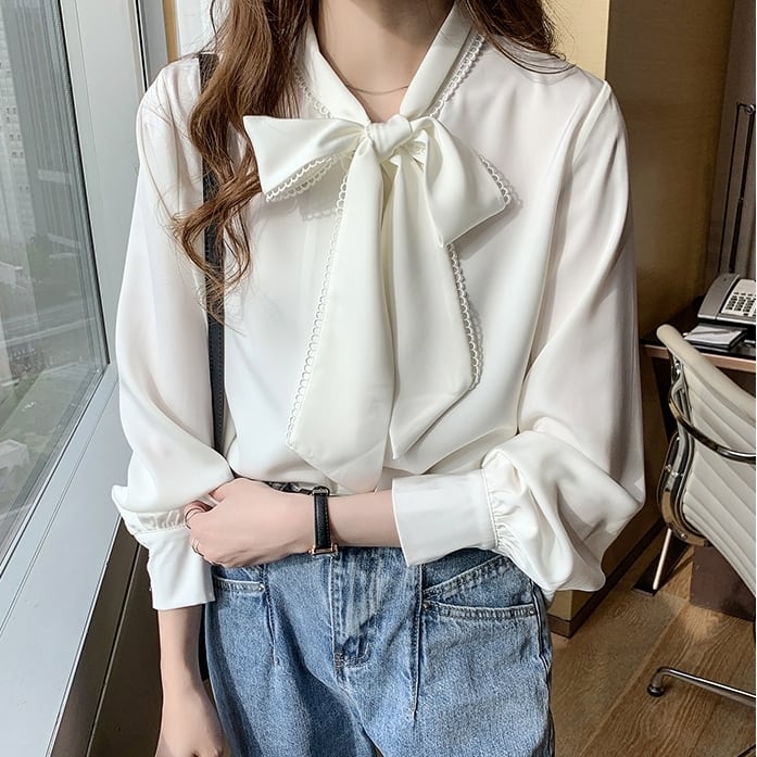 トップスブラウス袖あり長袖ギャザー...