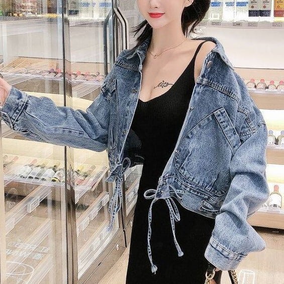 Rakuten - レディース ジャケット 上着 羽織り ジージャン 暖かい 防寒 クロップド丈 デニムジャケット デニム インスタ映え 高見え 可愛い かわいい 韓国 かっこいい カジュアル 大人 上品 きれいめ シンプル