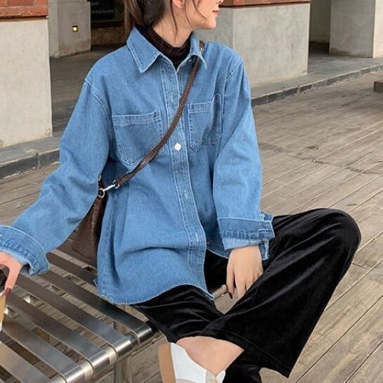 Rakuten - レディース シャツ 上着 羽織り デニム 暖かい 防寒 インスタ映え 高見え 可愛い かわいい 韓国 かっこいい カジュアル 大人 上品 きれいめ シンプル クラシック エレガント こなれ感 メンズライク