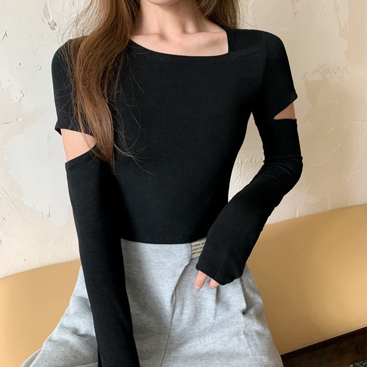 素色 - 個性的 トップス Tシャツ カットソー 白トップス 袖あり 長袖 かわいい 大人可愛い きれいめ シンプル カジュアル 大人 上品 おしゃれ お洒落 かっこいい レトロ アジアン エスニック