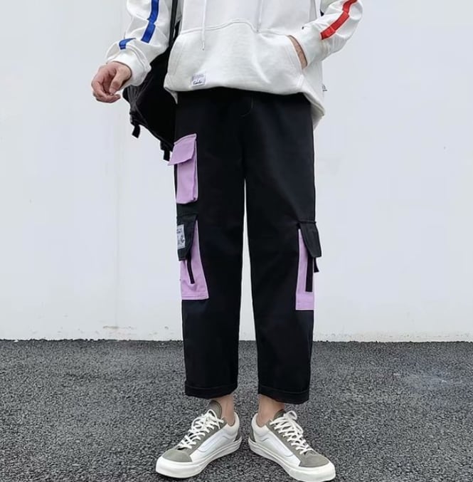 ボトムス パンツ ズボン カーゴパンツ ワイドパンツ ストレートパンツ 9分丈 アンクル丈 ゆったり、ゆる かわいい カジュアル ラブリー キュート 個性的 リラックス 柄 春 夏 秋 冬