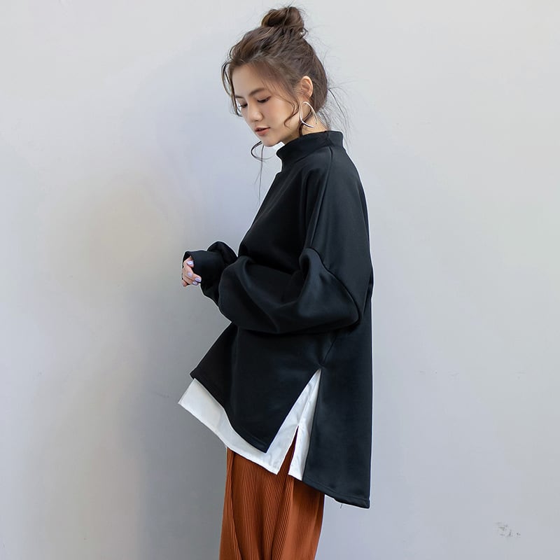 Rakuten - トップス トレーナー 袖あり 長袖 ドロップショルダー スタンドカラー ハイネック モックネック かわいい 大人可愛い シンプル カジュアル 大人 おしゃれ お洒落 かっこいい レトロ