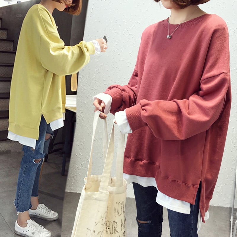 Rakuten - トップス トレーナー スウェット ミディアム丈 袖あり 長袖 クルーネック フリース シンプル カジュアル 上品 おしゃれ レトロ こなれ感 ラフ 無地 秋 冬 10代 20代 30代 40代 レディース 学生