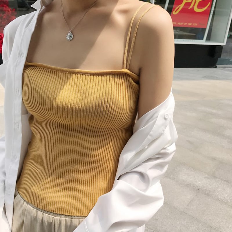 Camisoles - トップス シャツ キャミソール ショート丈 袖なし ノースリーブ タイト かわいい 大人可愛い きれいめ シンプル カジュアル おしゃれ 無地 春 夏 秋 10代 20代 30代 40代 レディース オフィス