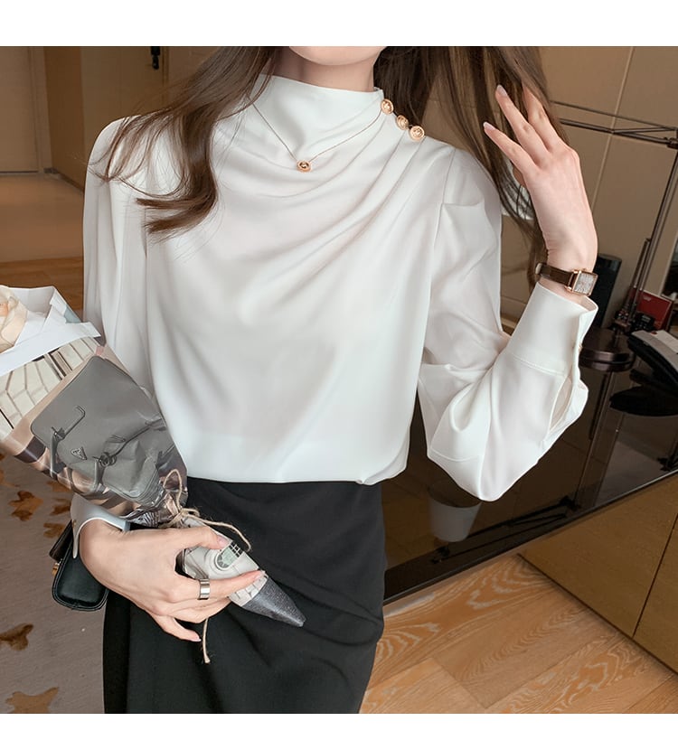 Rakuten - トップス 袖あり 長袖 タートルネック サテン かわいい 大人可愛い きれいめ シンプル 大人 上品 おしゃれ 大人女子 モード系 存在感 フォーマル 無地 春 秋 10代 20代 30代 レディース