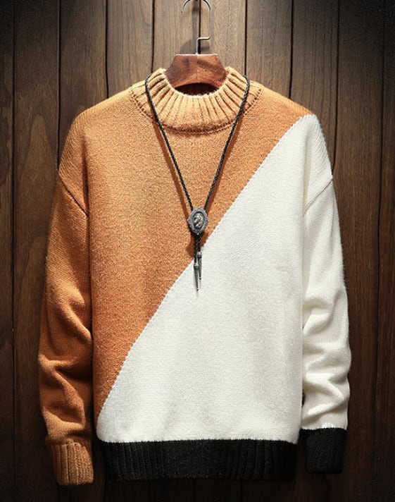 Crew Neck - トップス 上着 人気 おすすめ おしゃれ お洒落 激安 安い 送料無料 プチプラ ニット セーター 長袖 ロング ラウンドネック 丸首 ボトルネック プルオーバー 配色切替 可愛い かわいい