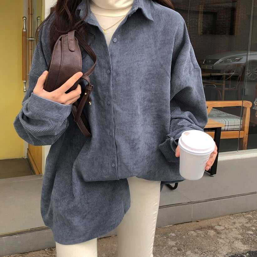 アウター ジャケット シャツ トップス ミディアム丈 袖あり 長袖 ポケット付き 大人可愛い きれいめ シンプル コーデュロイ カジュアル おしゃれ レトロ こなれ感 ラフ エレガント 無地 春