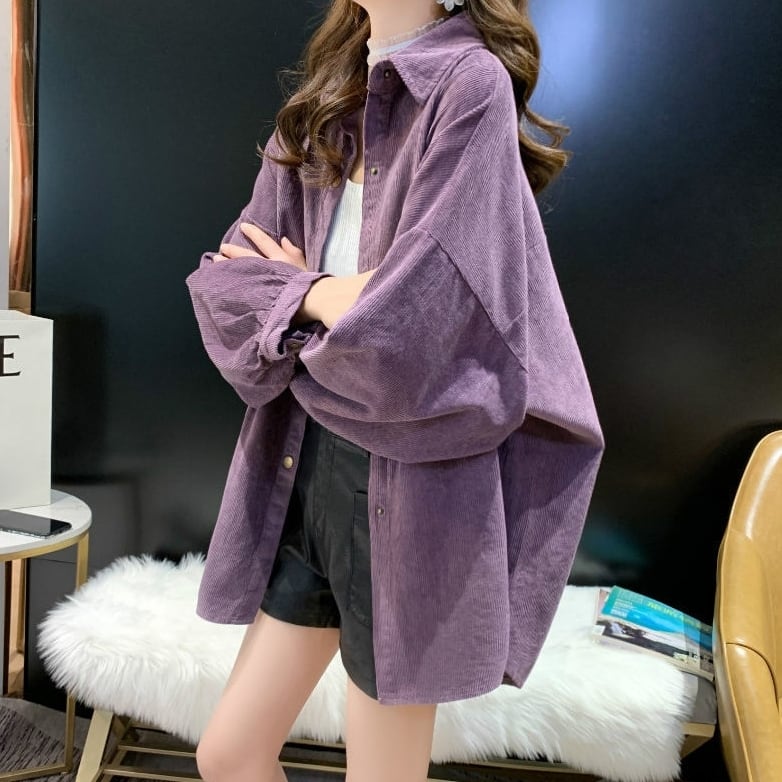 Rakuten - ジャケット シャツ トップス ミディアム丈 袖あり 長袖 ポケット付き アウター 羽織り 大人可愛い きれいめ シンプル コーデュロイ カジュアル おしゃれ レトロ こなれ感 ラフ エレガント