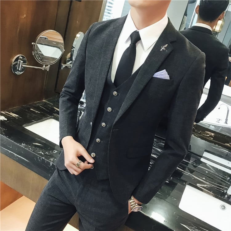 トップス ボトムス パンツ アウター ベスト ズボン 上着 スーツ 袖あり 長袖 襟付き スリム タイト 細身 ストレート ポケット 前開き シングルボタン スリーピース 上下セット 3点セット