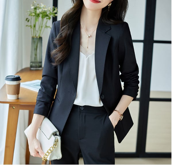 上下2点セット ツーピース セットアップ スーツ プロフェッショナルスーツ パンツスーツ テーラードジャケット 無地 細身 襟付き 1つボタン ダークスーツ おしゃれ かっこいい 高級