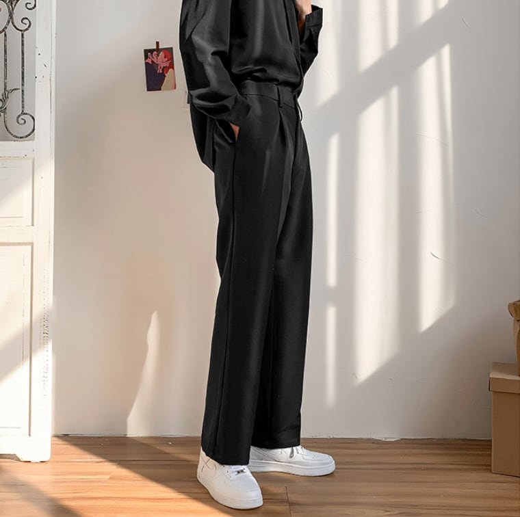 ボトムス パンツ ズボン スラックス ルーズストレート ワイドスラックス センタープレス きれいめ シンプル 大人 上品 クール クール モード系 エレガント フォーマル 無地 春 夏 秋 冬