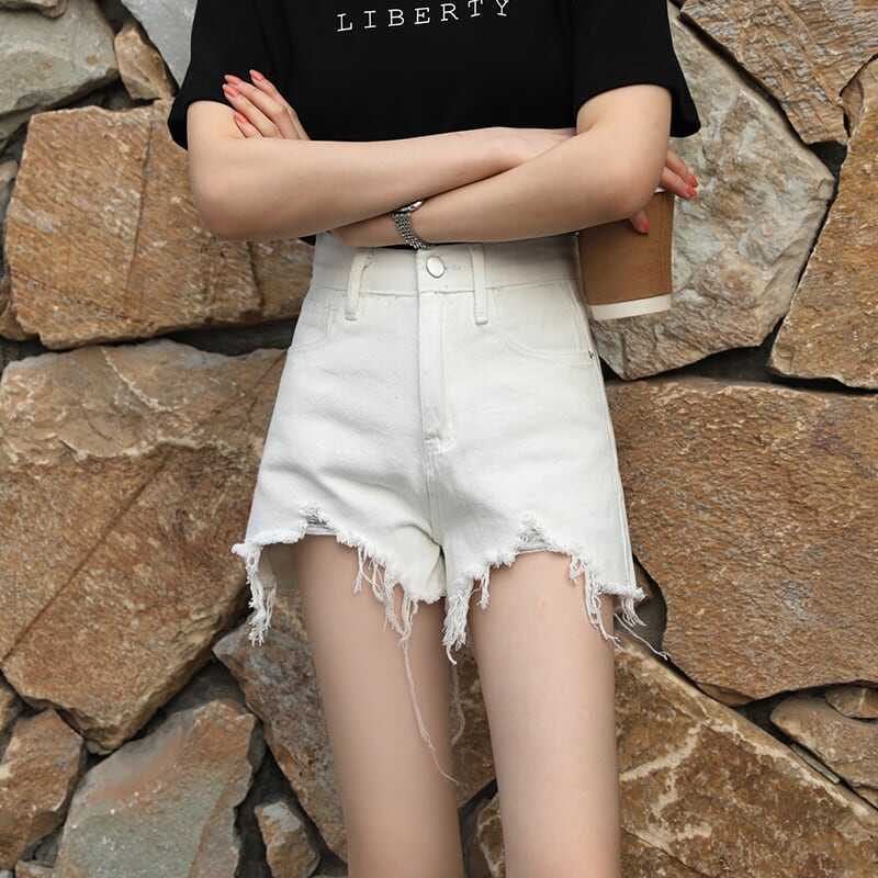 Short Pants - ショートパンツ ボトム デニム カットオフ 切りっぱなし プチプラ ジーンズ デニム ショーツ ジーパン パンツ ハイ ウエスト 美脚 韓国 ヒップアップ 流行り かわいい 可愛い 楽ちん 春