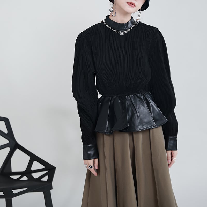 異素材が使われているおしゃれでクールで個性的な長袖トップス。デザインは個性的ですが、無地でシンプルな為、着回しがしやすく、ハイウエストデザインだから脚長効果でスタイルアップが狙えるアイテムです！＜カラー＞ブラック＜サイズ＞胸囲：88-110cm　肩幅：44cm　袖丈：63cm　着丈：59cm 腰周り:50-84cm＜生地 or 材質＞ポリエステル※サイズは2-3センチの誤差がある場合があります。その場合はお客様都合で返品が可能です。※海外製品のため検品基準が日本とは異なり、検品はしておりますが縫製や仕立てに若干の甘さがある場合がございます。その場合はお客様都合で返品が可能です。※商品のカラー、素材は屋内や光源の度合で画像と誤差が出る場合がございます。その場合はお客様都合で返品が可能です。※お取り寄せ商品のためご注文後に欠品になる場合がございます。その場合は代替品のご提供又はお客様都合で返品が可能です。※製造ロットの関係上商品写真よりデザイン変更がある場合があります。その場合は代替品のご提供又はお客様都合で返品が可能です。※在庫状況が不安な場合は購入前にご連絡頂ければ在庫確認を行いますので遠慮なくお申し付けください。 ＜お客様都合で返品も可能で安心です。＞ ※商品到着後10日以内であれば、商品のイメージが違った、色味が違った、サイズが違った、デザインが違ったという理由でもお客様都合で返品が可能です。（返品時の送料のみお客様の負担になります。）よって、安心してご購入いただけます。＜納期に関しまして＞お取り寄せ商品のためご入金確認後、お届けまでに通常「10-24日程度」のお時間がかかります。また、通常以上のお時間がかかってしまう場合がございます。wto0882