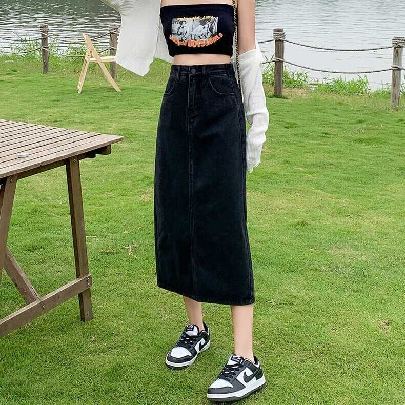 Rakuten - スカート ボトムス ペンシルスカート デニム ブルー ミモレ丈 ストレート カラーデニム バックスリット ワントーン 大人女子 カジュアル セクシー HIPHOP スポーティー お洒落 おしゃれ