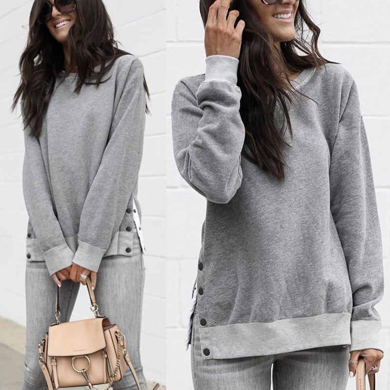 Plain - トップス トレーナー スウェット 袖あり 長袖 ラウンドネック スリット サイドスリット かわいい 大人可愛い シンプル カジュアル 大人 おしゃれ お洒落 かっこいい レトロ 大人可愛い