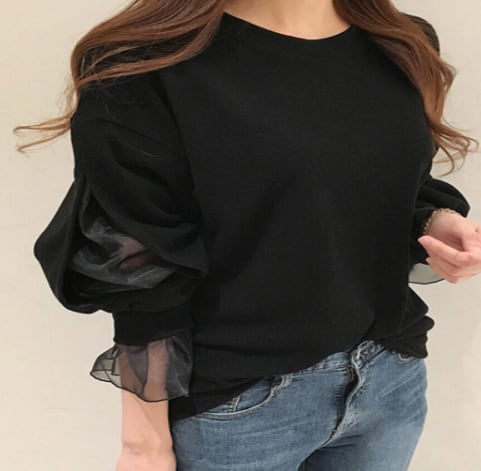 Rakuten - トップス デート Tシャツ シャツ 袖あり 長袖 Uネック フレア セミフレア スリム タイト 細身 ストレート スマート レース 上下セット 2点セット かわいい 大人可愛い きれいめ シンプル