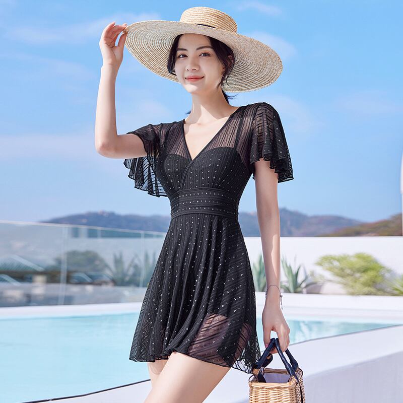 Dresses - 水着 体系カバー水着 ワンピース フリル 谷間魅せ 盛れる かわいい 大人可愛い きれいめ セクシー sexy シンプル カジュアル ナチュラル ゴージャス 華やか 大人 大人っぽい おしゃれ お洒落 レトロ 主役級 存在感