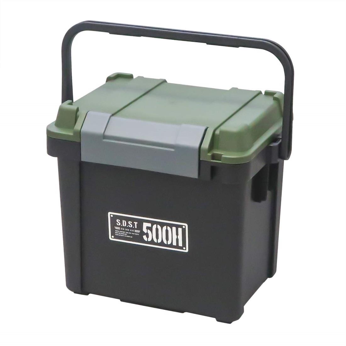 JEJアステージ(JEJ Astage) 収納ボックス 日本製 耐荷重500kg キャンプ 椅子 踏み台 工具箱 積み重ね Xシリーズ シールドボックスシャット 500HX ブラックグリーン 防災 幅52×奥行36×高さ43.5cm