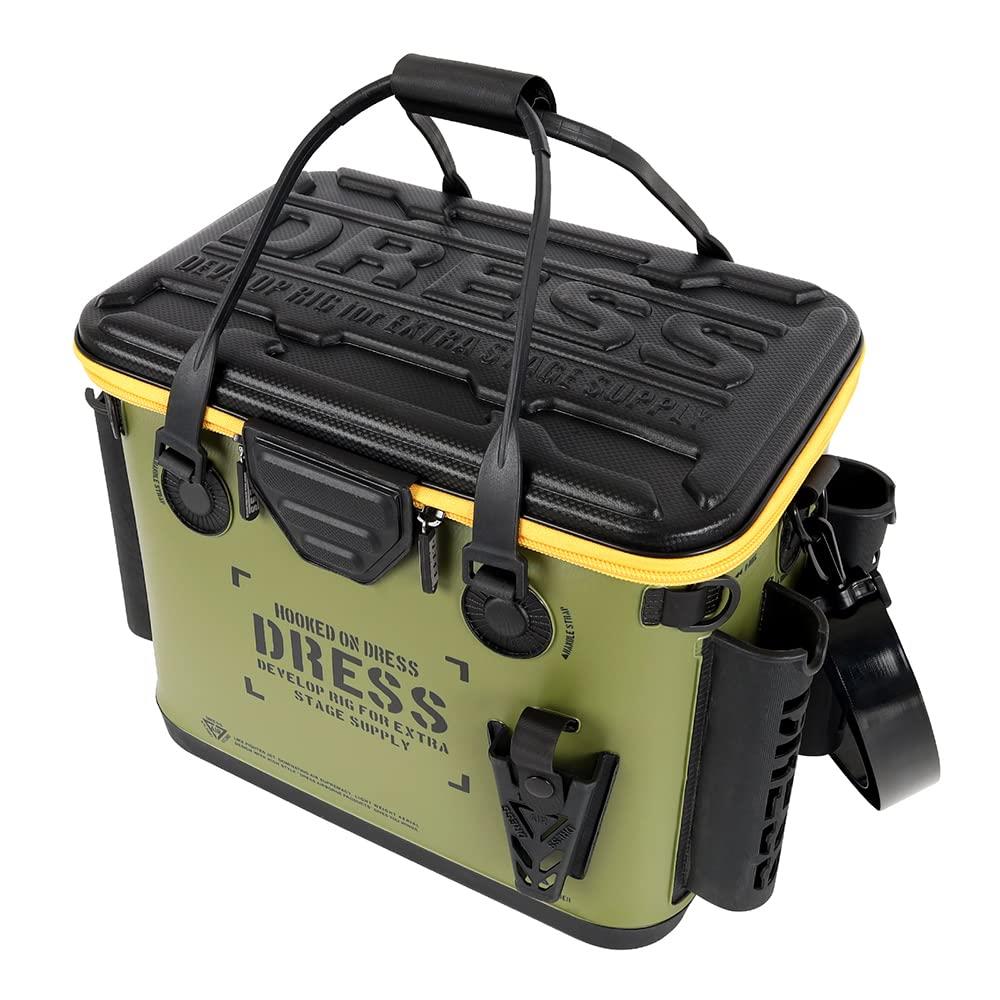DRESS バッカン オリーブ/ブラック(メッシュポケット付き) 釣り用バケツ・バッカン 約34L ロッドホルダー EVA 多機能 釣り 釣り具 釣り用ケース 防水 収納コンテナ タックルバッグ