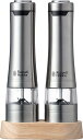 ラッセルホブス(Russell Hobbs) 電動ミル ソルト&ペッパー 岩塩 胡椒 スパ イス 粗さ調節可能 2本セット ウッドスタンドセット シルバー 79...