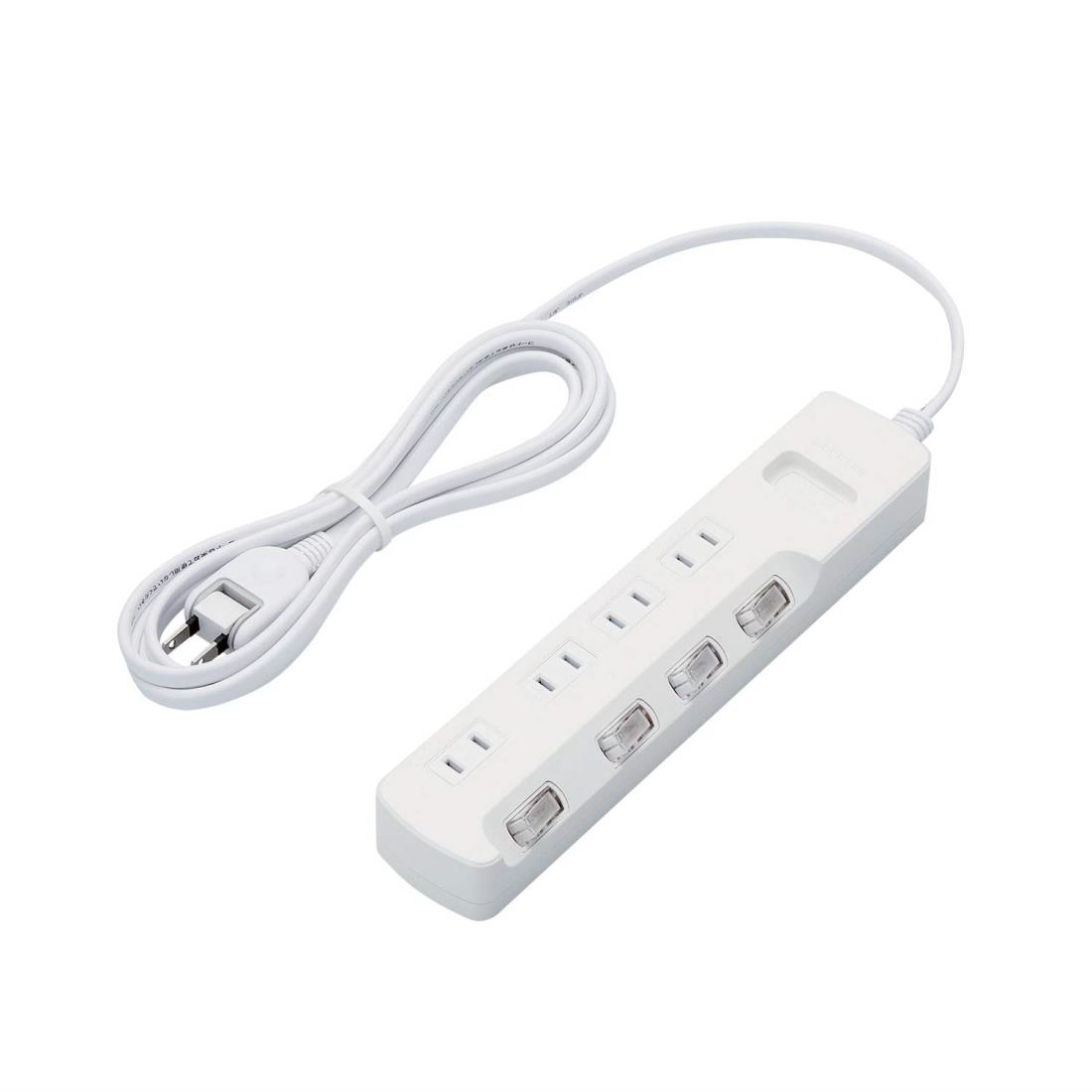 エレコム 電源タップ 雷ガード 個別スイッチ ほこりシャッター付 4個口 2.5m ホワイト T-K6A-2425WH