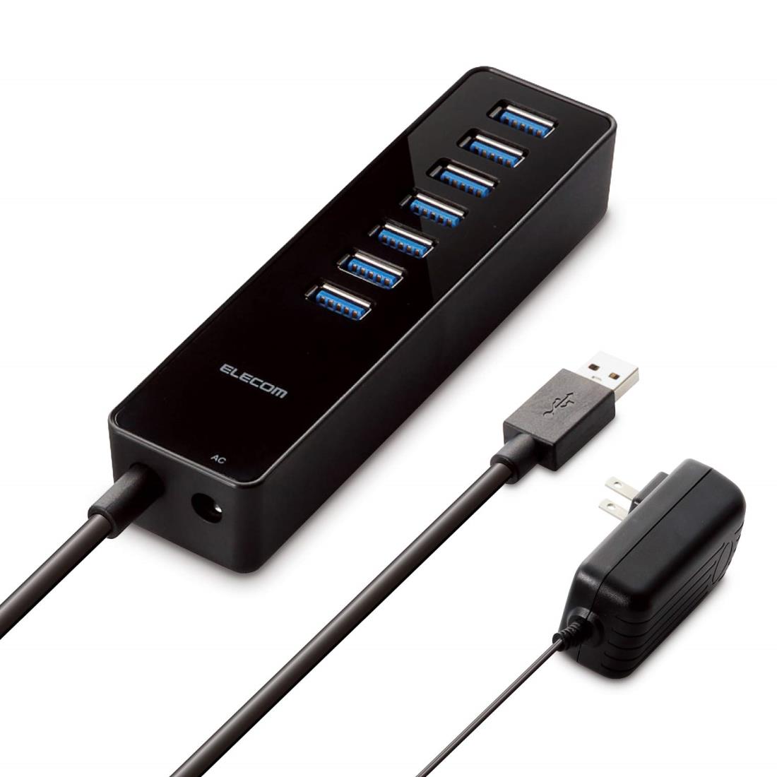 エレコム USB3.0 ハブ 7ポート ACアダプタ付 セルフパワー マグネット付 MacBook / Surface Pro / Chromebook他 ノートPC Nintendo Switch対応 ブラック U3H-T719SBK