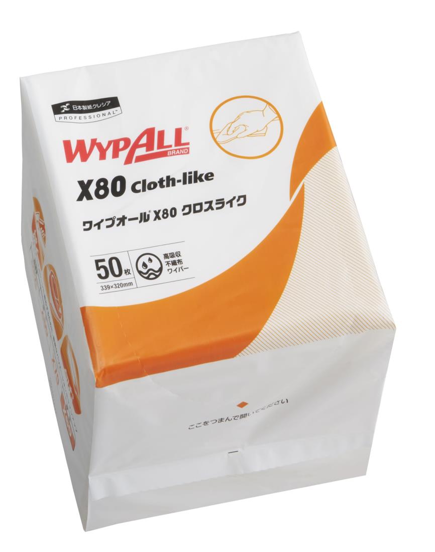 日本製紙クレシア(NIPPON PAPER CRECIA) クレシア ワイプオール X80 クロスライク 4つ折り 50枚/パック 厚手タイプの毛羽立ちにくい不織布ワイパー 60585