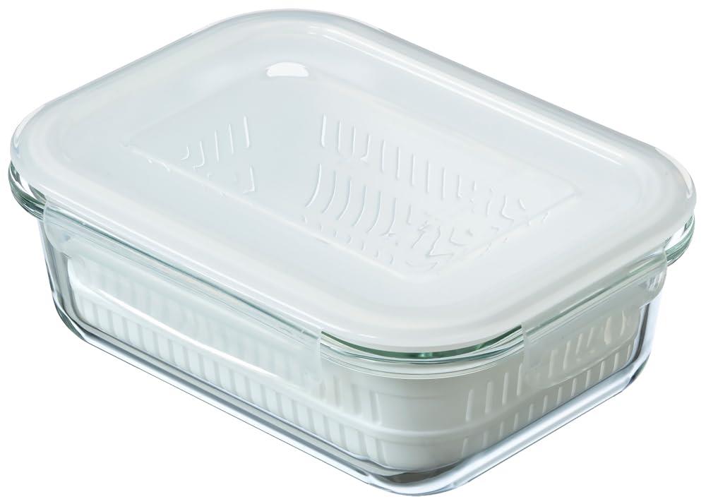 イシガキ産業 耐熱ガラス 保存容器 ザル セット 容量約 650ml 幅17.6cm×奥行13.2cm×高さ6.4cm 電子レンジ オーブン 食洗器 対応 下ごしらえ 密封保存 時短 耐熱ガラス調理 4336