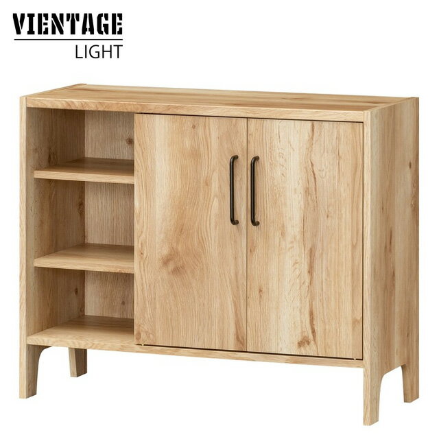 ミドルキャビネット 書斎ラック 中型 リビングラック 板扉 日本製（幅87cm 高さ71cm）