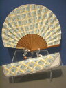 ハマグリ扇子/USAコットン 格子水玉(水色)/扇子+扇子袋セット/綿生地/貝型シェル扇子