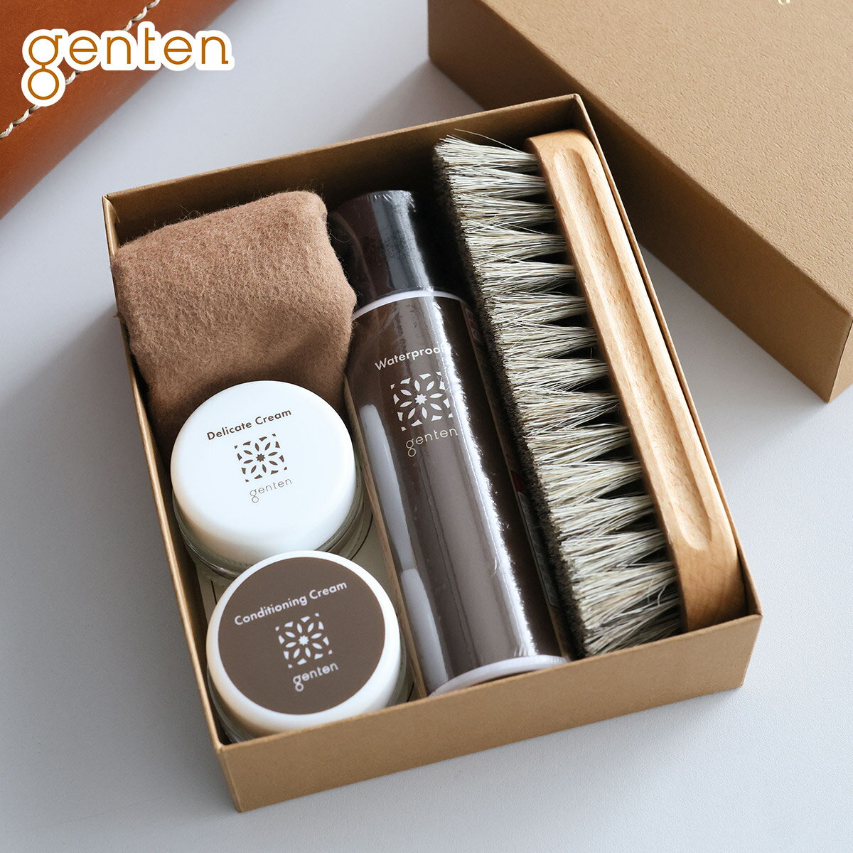 가방 지갑 genten 겐텐 가죽 케어 세트 32833 (섬세한 크림 미니 컨디셔닝 크림 미니 워터 스톱 스프레이 호스 헤어 브러쉬 샤인 크로스) 보습 보혁 유약 32817 선물 선물 브랜드