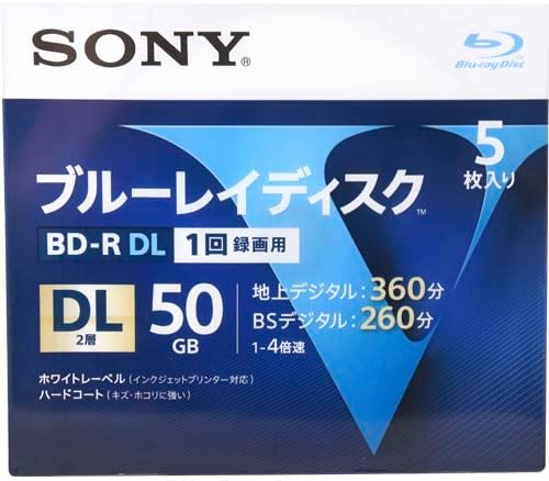 ソニー ブルーレイディスクBD-R4倍速2層 5枚 5BNR2VLPS4